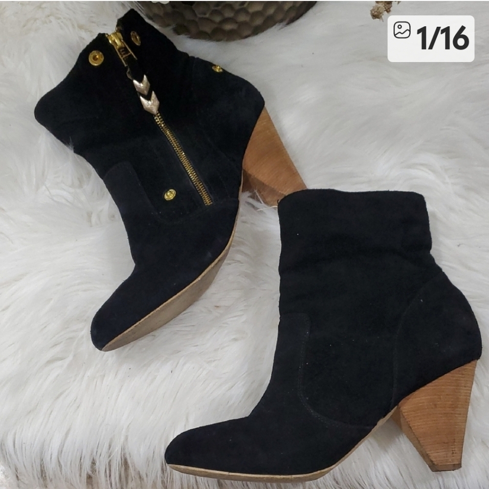 Matt Bernson Black Suede Fold Over Ankle Booties Boots Sz 8.5 - Picture 14 of 16